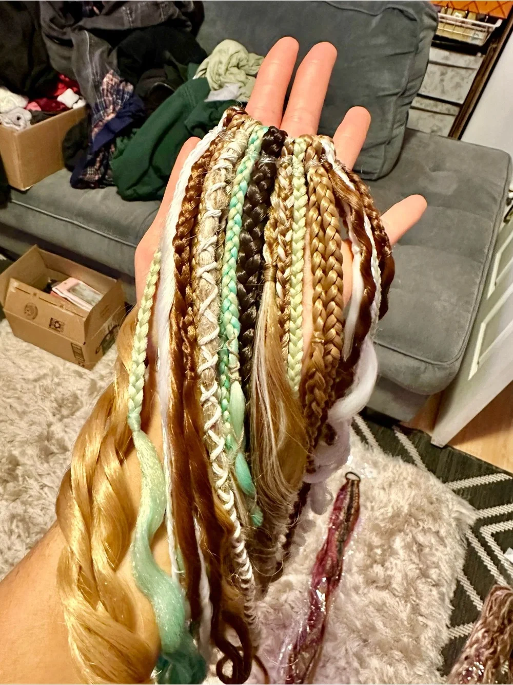 Mixed Braided Hair Extensions for Women - Blonde with Mint Accents